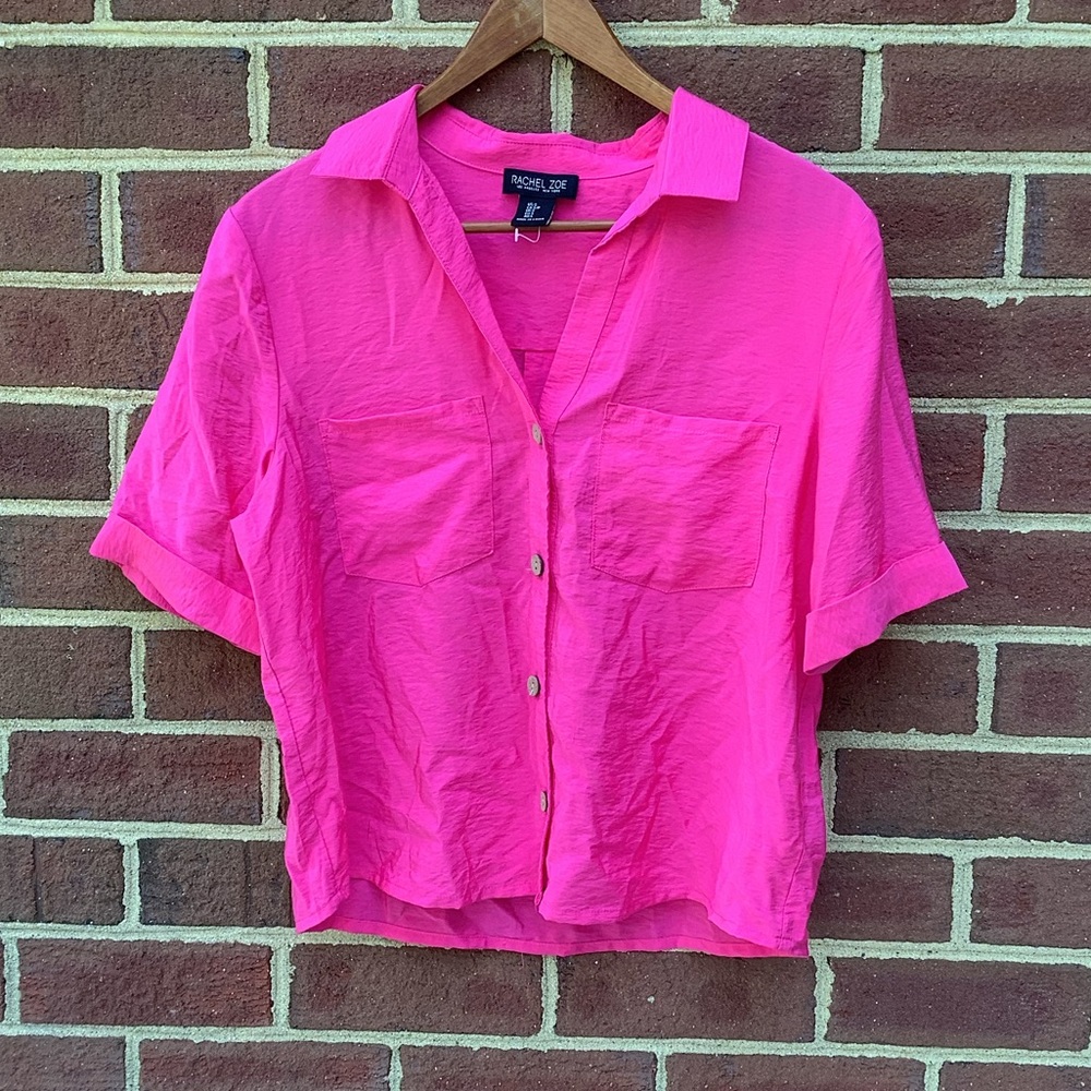 NWOT Rachel Zoe Bright Pink Oversized Button Top Collared S